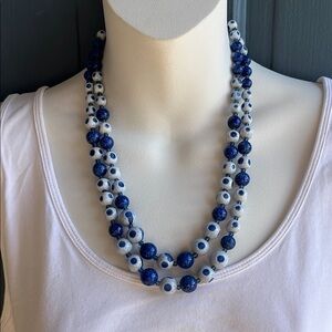 Blue and White Stone Beaded Necklace